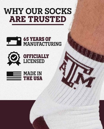 TCK socks TCK Texas A&M Aggies Quarter Socks - Made in USA