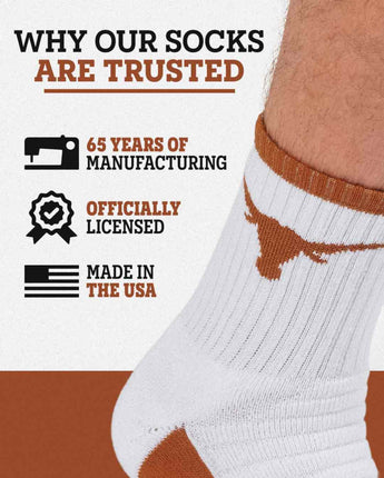 TCK socks TCK Texas Longhorns Quarter Socks - Made in USA