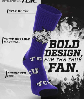 TCK socks TCU Horned Frogs Mayhem Crew Socks (Made in USA)