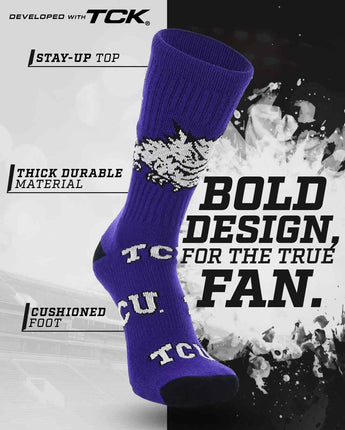 TCK socks TCU Horned Frogs Mayhem Crew Socks (Made in USA)