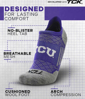 TCK socks TCU Horned Frogs Tour No Show Tab Socks - Made in USA