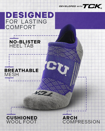 TCK socks TCU Horned Frogs Tour No Show Tab Socks - Made in USA