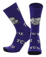 TCK socks TCU Purple/Black/White / Large TCU Horned Frogs Mayhem Crew Socks (Made in USA)