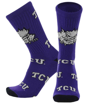 TCK socks TCU Purple/Black/White / Large TCU Horned Frogs Mayhem Crew Socks (Made in USA)