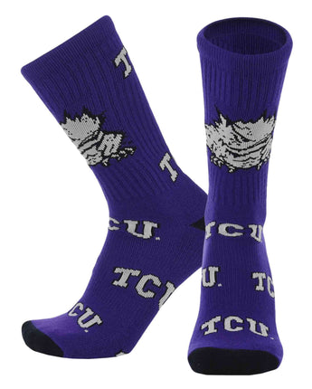 TCK socks TCU Purple/Black/White / Large TCU Horned Frogs Mayhem Crew Socks (Made in USA)