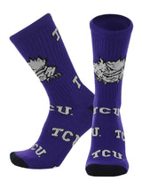 TCK socks TCU Purple/Black/White / Large TCU Horned Frogs Mayhem Crew Socks (Made in USA)