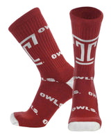 TCK socks Temple Cherry/White / Large Temple Owls Mayhem Crew Socks (Made in USA)