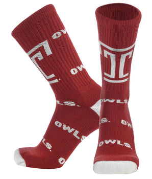 TCK socks Temple Cherry/White / Large Temple Owls Mayhem Crew Socks (Made in USA)