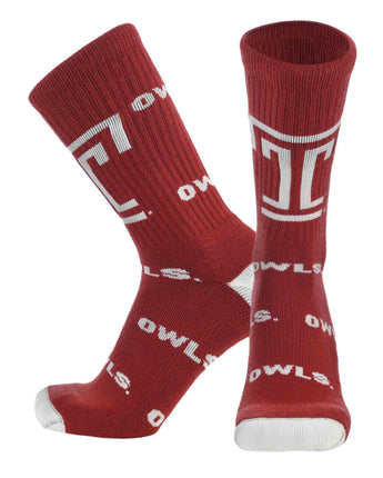 TCK socks Temple Cherry/White / Large Temple Owls Mayhem Crew Socks (Made in USA)