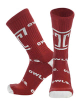 TCK socks Temple Cherry/White / Large Temple Owls Mayhem Crew Socks (Made in USA)