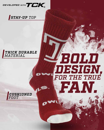 TCK socks Temple Owls Mayhem Crew Socks (Made in USA)