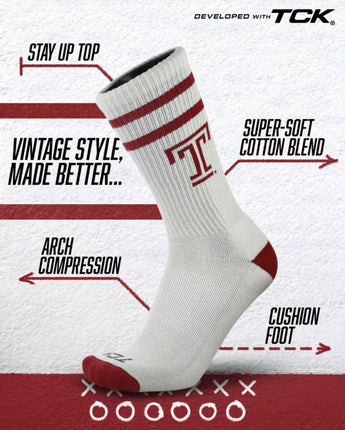 TCK socks Temple Owls | Vintage | NCAA Mens and Womens Soft Cotton Sock