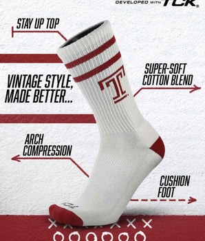 TCK socks Temple Owls | Vintage | NCAA Mens and Womens Soft Cotton Sock