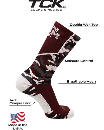 TCK socks Texas A&M Aggies Woodland Camo Crew Socks