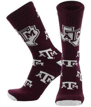 TCK socks Texas A&M Maroon/Grey/White / Large Texas A&M Aggies Mayhem Crew Socks (Made in USA)