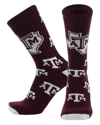 TCK socks Texas A&M Maroon/Grey/White / Large Texas A&M Aggies Mayhem Crew Socks (Made in USA)