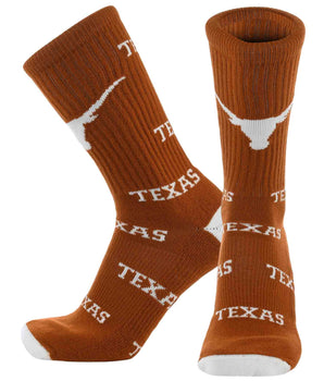 TCK socks Texas Burnt Orange/White / Large Texas Longhorns Mayhem Crew Socks (Made in USA)