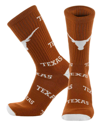 TCK socks Texas Burnt Orange/White / Large Texas Longhorns Mayhem Crew Socks (Made in USA)