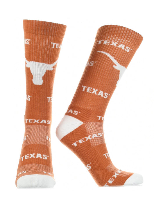 TCK socks Texas Burnt Orange/White / Large Texas Longhorns Socks Crew Length Sock Mayhem