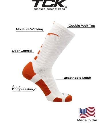 TCK socks Texas Longhorns Baseline Crew USA Made