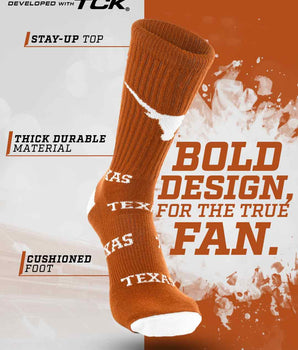 TCK socks Texas Longhorns Mayhem Crew Socks (Made in USA)