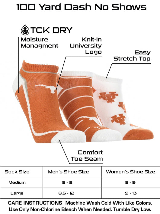 TCK socks Texas Longhorns No Show Socks Full Field 3 Pack