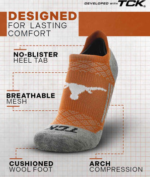 TCK socks Texas Longhorns Tour No Show Tab Socks - Made in USA
