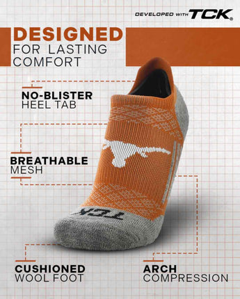 TCK socks Texas Longhorns Tour No Show Tab Socks - Made in USA