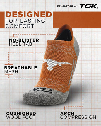 TCK socks Texas Longhorns Tour No Show Tab Socks - Made in USA
