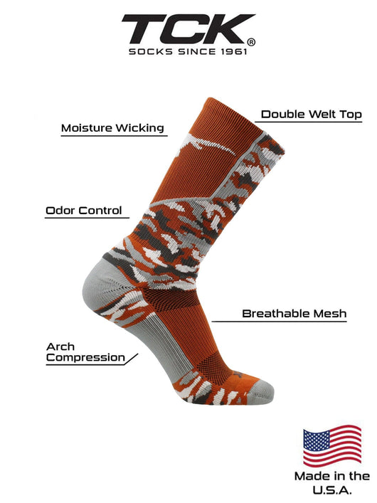 TCK socks Texas Longhorns Woodland Camo Crew Socks