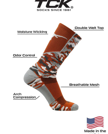 TCK socks Texas Longhorns Woodland Camo Crew Socks