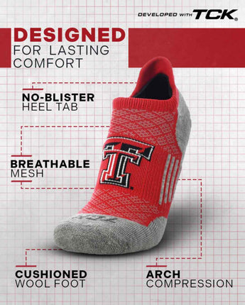 TCK socks Texas Tech Red Raiders Tour No Show Tab Socks - Made in USA