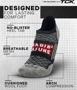 UL Lafayette Ragin Cajuns No Show Tour Socks - Made in USA