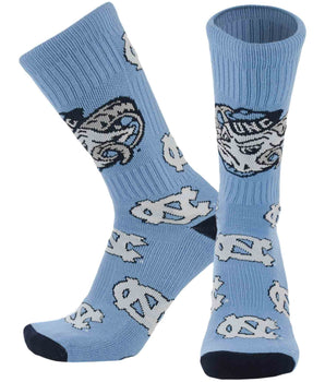 TCK socks UNC Tar Heels Columbia Blue/White / Large UNC Tar Heels Mayhem Crew Socks (Made in USA)