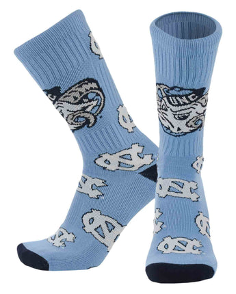TCK socks UNC Tar Heels Columbia Blue/White / Large UNC Tar Heels Mayhem Crew Socks (Made in USA)