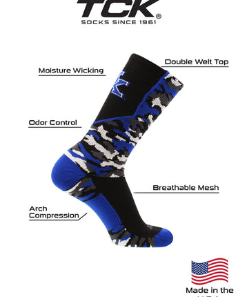 TCK socks University of Kentucky Wildcats Woodland Camo Crew Socks