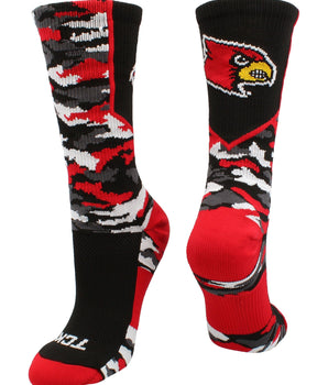 TCK socks University of Louisville Cardinals Woodland Camo Crew Socks