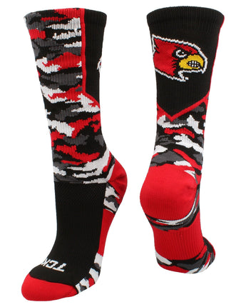 TCK socks University of Louisville Cardinals Woodland Camo Crew Socks