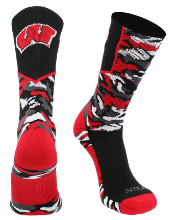 TCK socks University of Wisconsin Badgers Woodland Camo Crew Socks