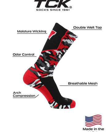 TCK socks University of Wisconsin Badgers Woodland Camo Crew Socks