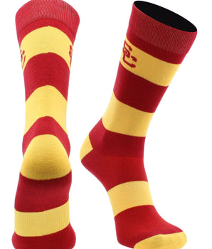 USC Trojans Cardinal & Gold Striped Crew Socks - NCAA Men's Dress & Casual Game Day Apparel - Soft Gear