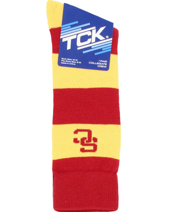 USC Trojans Cardinal & Gold Striped Crew Socks - NCAA Men's Dress & Casual Game Day Apparel - Soft Gear
