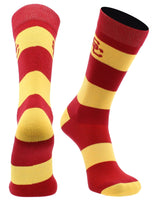 USC Trojans Cardinal & Gold Striped Crew Socks - NCAA Men's Dress & Casual Game Day Apparel - Soft Gear, Large