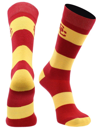 USC Trojans Cardinal & Gold Striped Crew Socks - NCAA Men's Dress & Casual Game Day Apparel - Soft Gear, Large