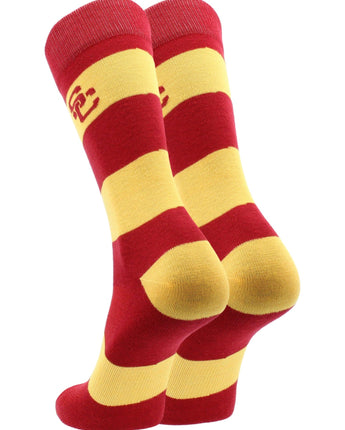 USC Trojans Cardinal & Gold Striped Crew Socks - NCAA Men's Dress & Casual Game Day Apparel - Soft Gear