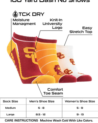 TCK socks USC Red/Gold/White / Large USC Trojans No Show Socks Full Field 3 Pack