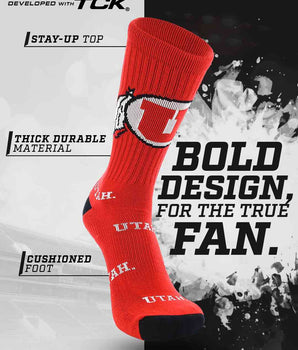 TCK socks Utah Utes Mayhem Crew Socks (Made in USA)