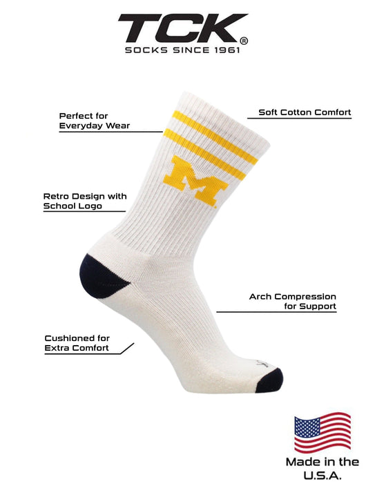 TCK socks Vintage Michigan Wolverines Socks NCAA Socks For Men and Womens Soft Cotton Sock