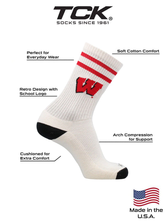 TCK socks Vintage Wisconsin Badgers Socks NCAA Socks For Men and Womens Soft Cotton Sock