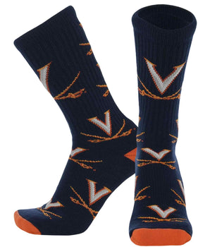 TCK socks Virginia Navy/Orange/White / Large Virginia Cavaliers Mayhem Crew Socks (Made in USA)